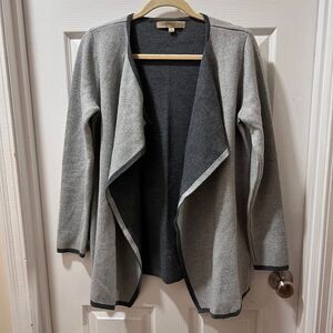 Lineamaglia Open Front Draped Cardigan Contrast Trim‎ Gray Casual Piece-M